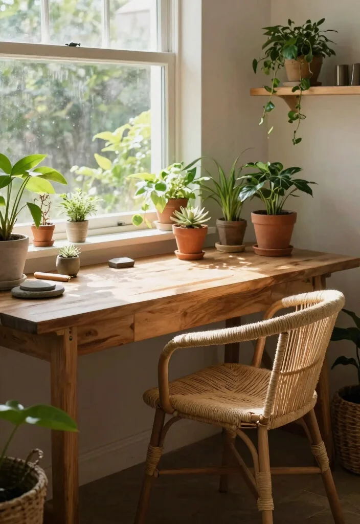 14 Small Desk Setup Ideas for Focused Work and Study Vibes 5. Nature Inspired Decor 0