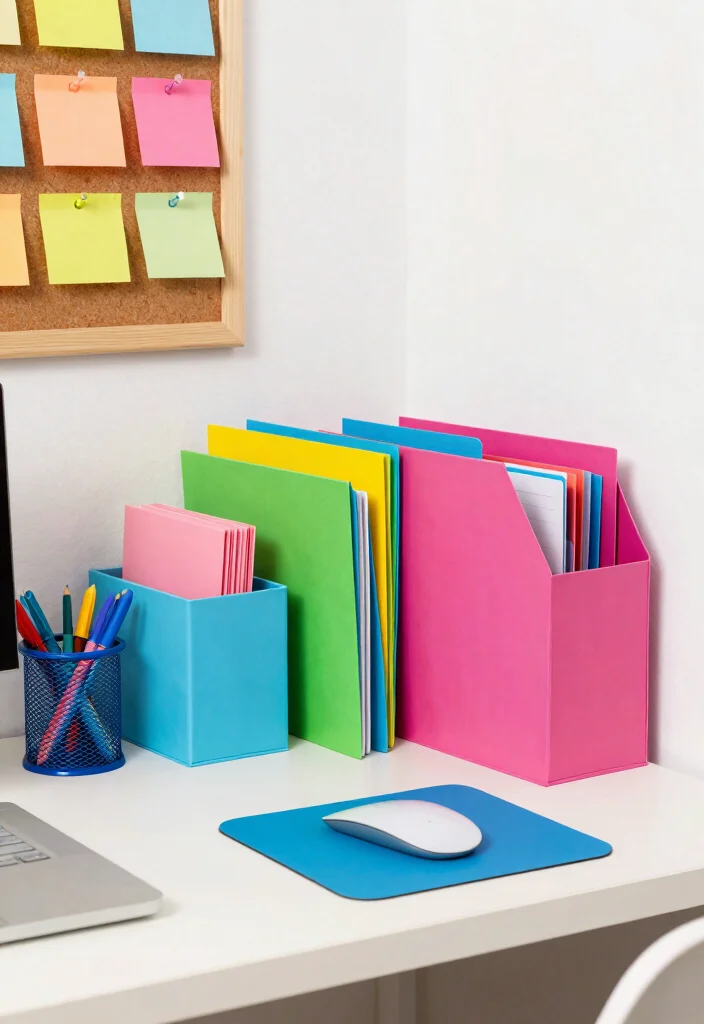 14 Small Desk Setup Ideas for Focused Work and Study Vibes 6. Color Coded Organization 0
