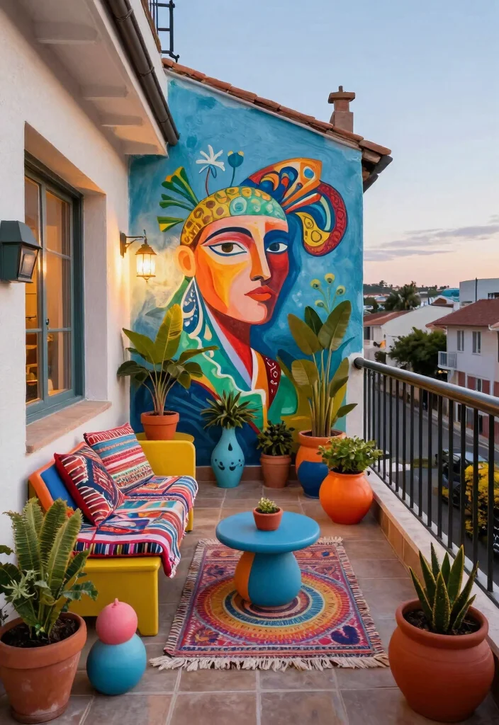 15 Big Balcony Ideas for Lounging Dining and Plant Styling 6. Artistic Balcony Display 0