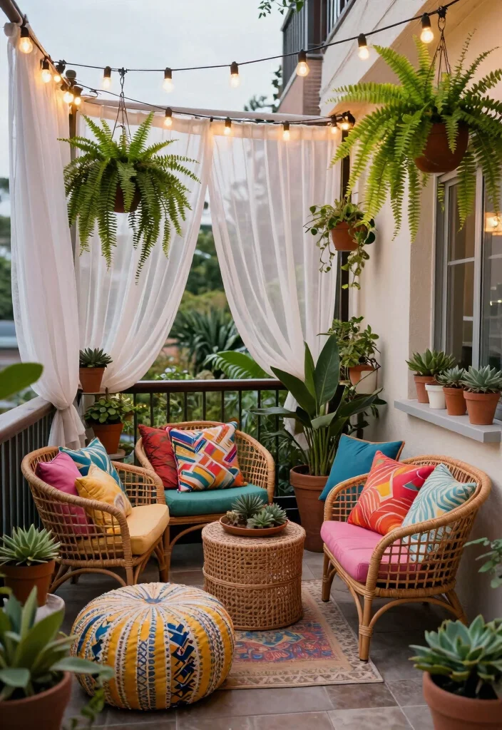 15 Big Balcony Ideas for Lounging Dining and Plant Styling 7. Breezy Bohemian Retreat 0