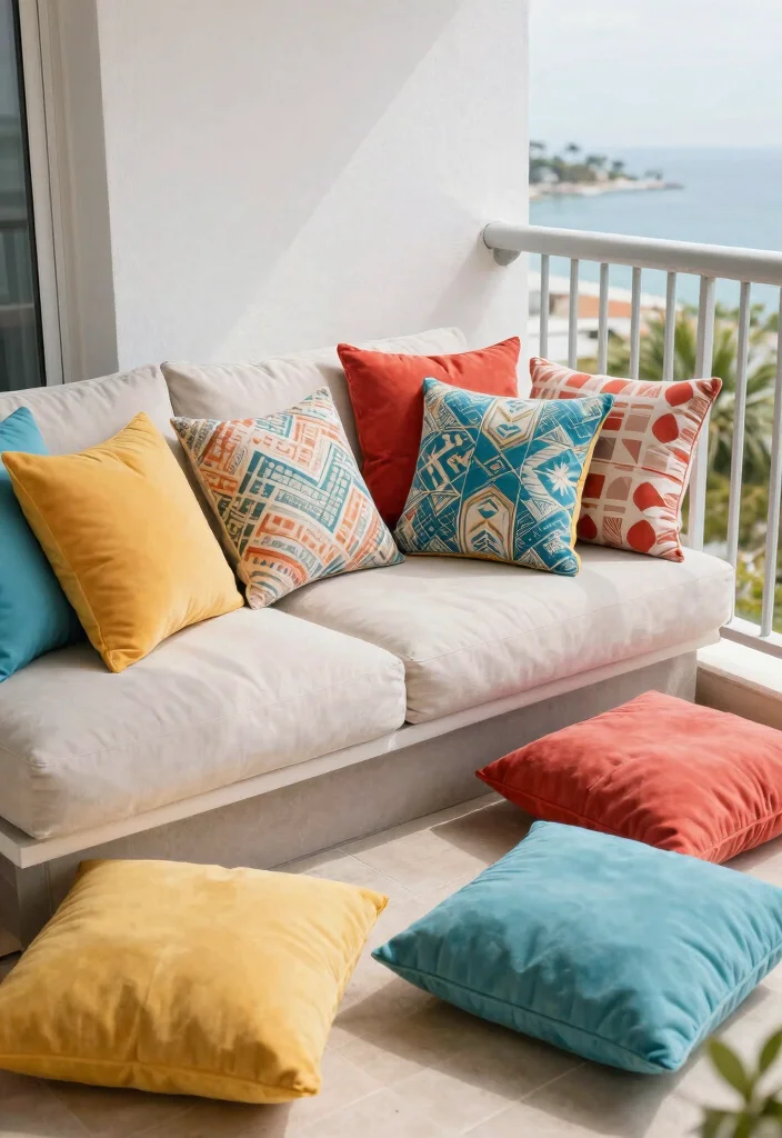 15 Large Balcony Ideas for Relaxed Hosting and Quiet Moments 12. Colorful Throw Pillows and Cushions 0