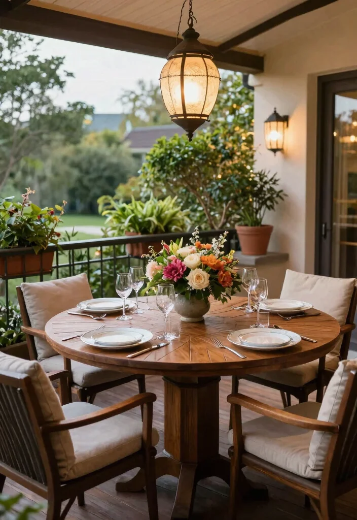 15 Large Balcony Ideas for Relaxed Hosting and Quiet Moments 3. Elegant Dining Nook 0