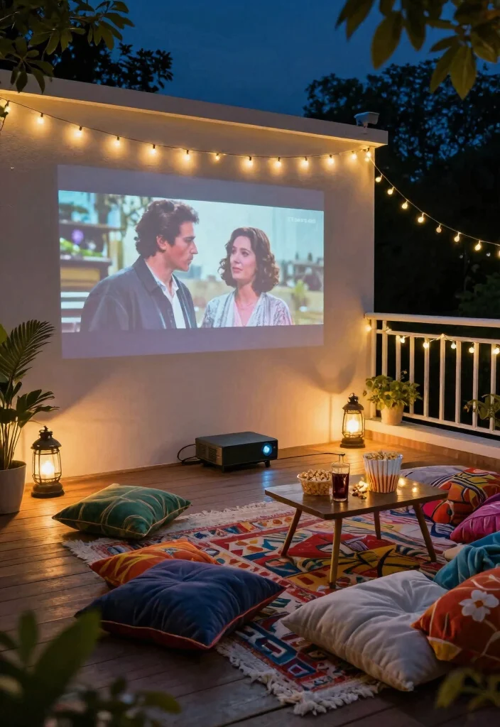 15 Large Balcony Ideas for Relaxed Hosting and Quiet Moments 5. Outdoor Movie Night 0