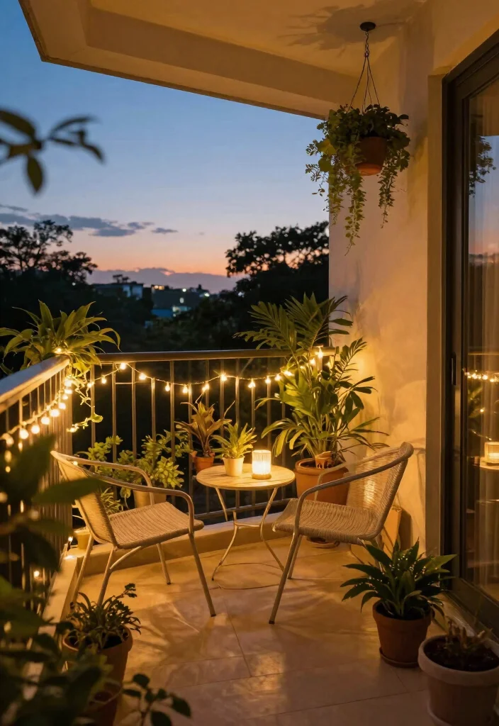 16 Apartment Balcony Ideas That Feel Cozy Airy and Lived In 1. Hang String Lights for Instant Charm 0