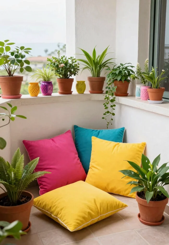 16 Apartment Balcony Ideas That Feel Cozy Airy and Lived In 13. Embrace Colorful Accents 0