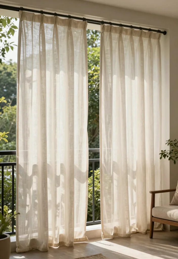 16 Apartment Balcony Ideas That Feel Cozy Airy and Lived In 15. Use Outdoor Curtains for Softness 0