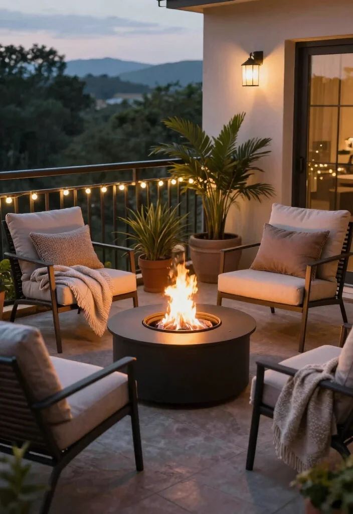 16 Apartment Balcony Ideas That Feel Cozy Airy and Lived In 16. Create a Fire Pit Area 0