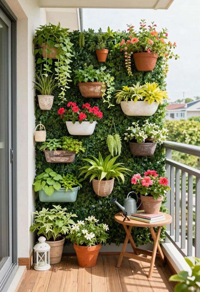 16 Balcony Decoration Ideas with Cozy Textures and Greenery 2. Vertical Garden Delight 0