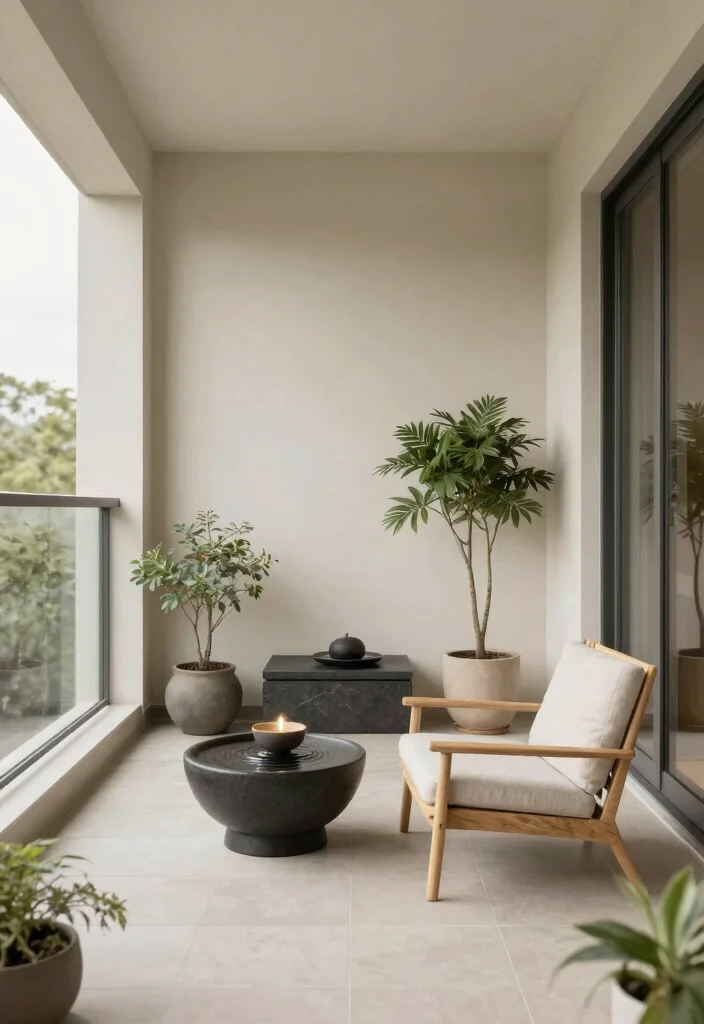 16 Balcony Decoration Ideas with Cozy Textures and Greenery 9. Minimalist Zen Space 0