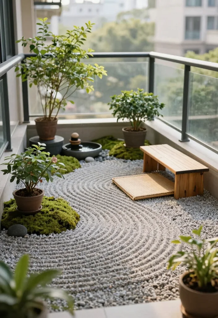16 Cozy Apartment Balcony Ideas Youll Want to Use Every Day 12. Create a Mini Zen Garden 0