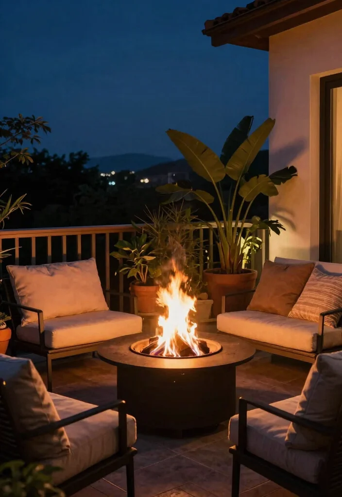 16 Cozy Apartment Balcony Ideas Youll Want to Use Every Day 14. A Fire Pit for Warmth and Ambiance 0