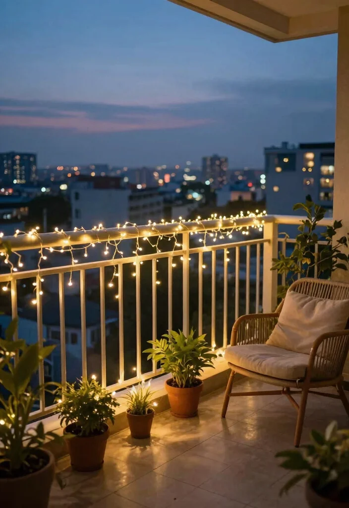 16 Cozy Apartment Balcony Ideas Youll Want to Use Every Day 3. Twinkling Fairy Lights for Magical Evenings 0