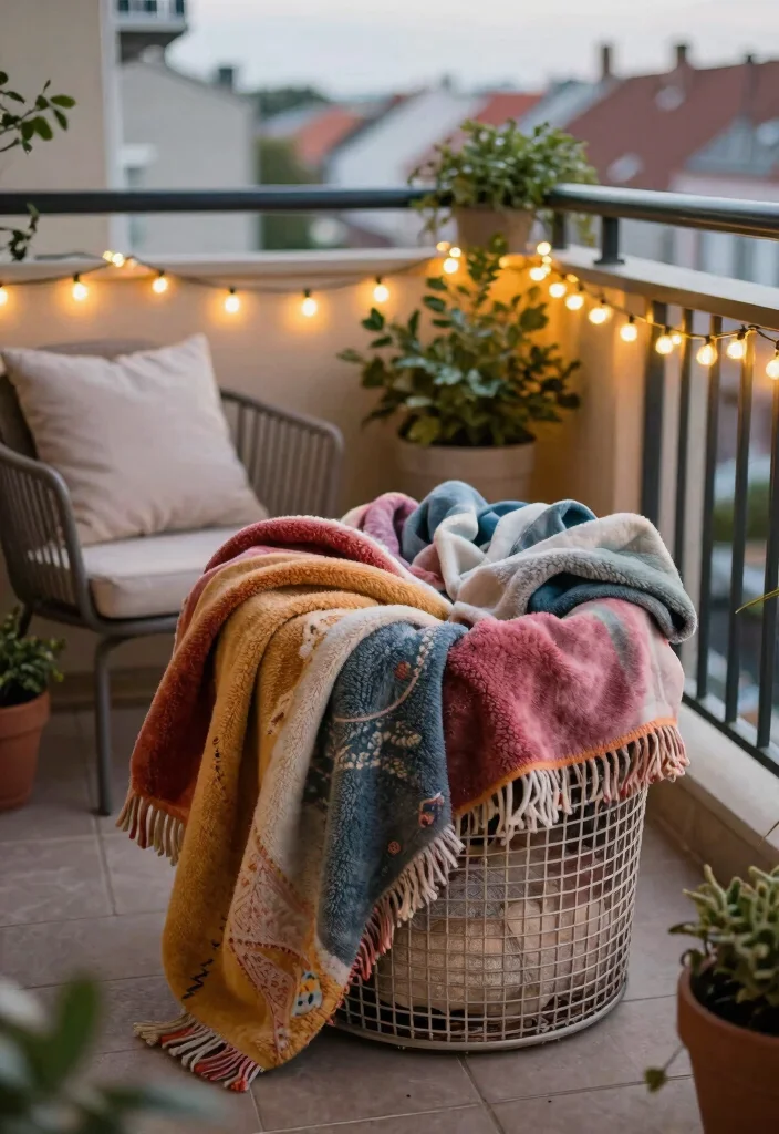 16 Cozy Apartment Balcony Ideas Youll Want to Use Every Day 5. Cozy Blankets for Chilly Evenings 0