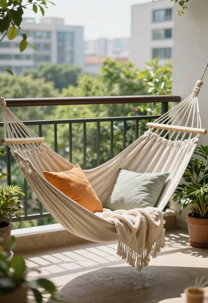 16 Cozy Apartment Balcony Ideas Youll Want to Use Every Day 8. A Charming Hammock for Ultimate Relaxation 0