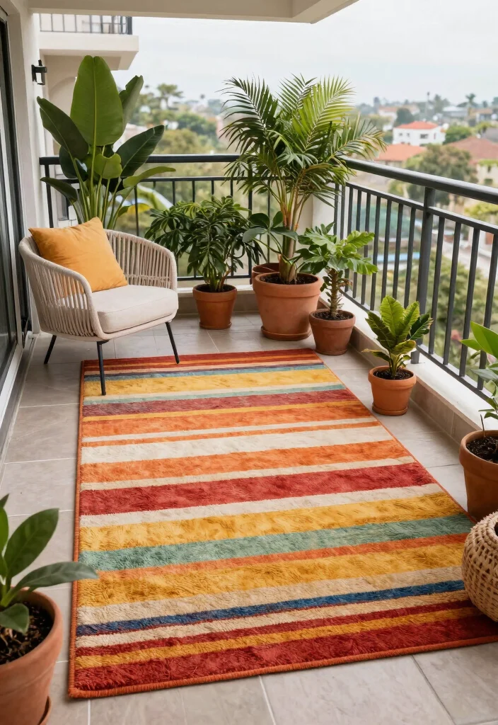 16 Modern Balcony Ideas with Clean Lines and Relaxed Atmosphere 15. Outdoor Rugs 0